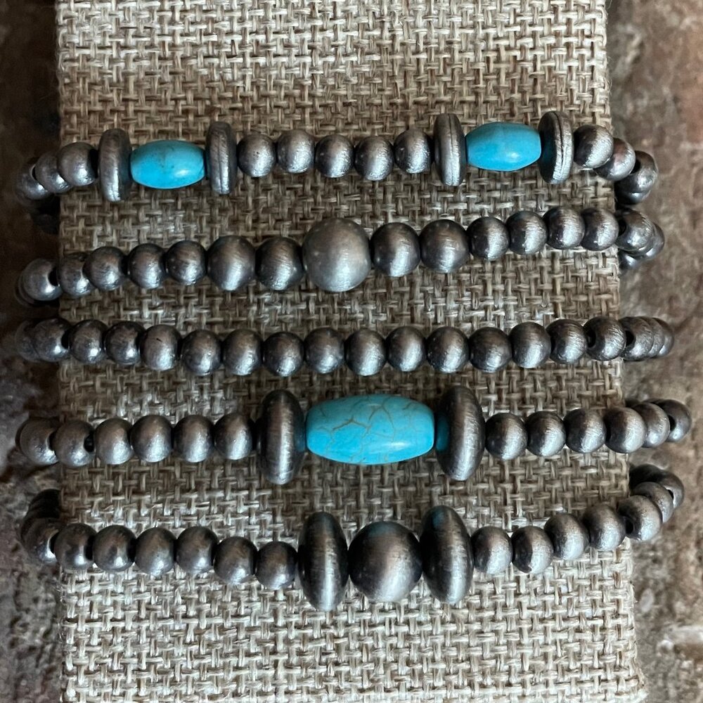 5mm Navajo Style Pearl and Turquoise Bracelet Set